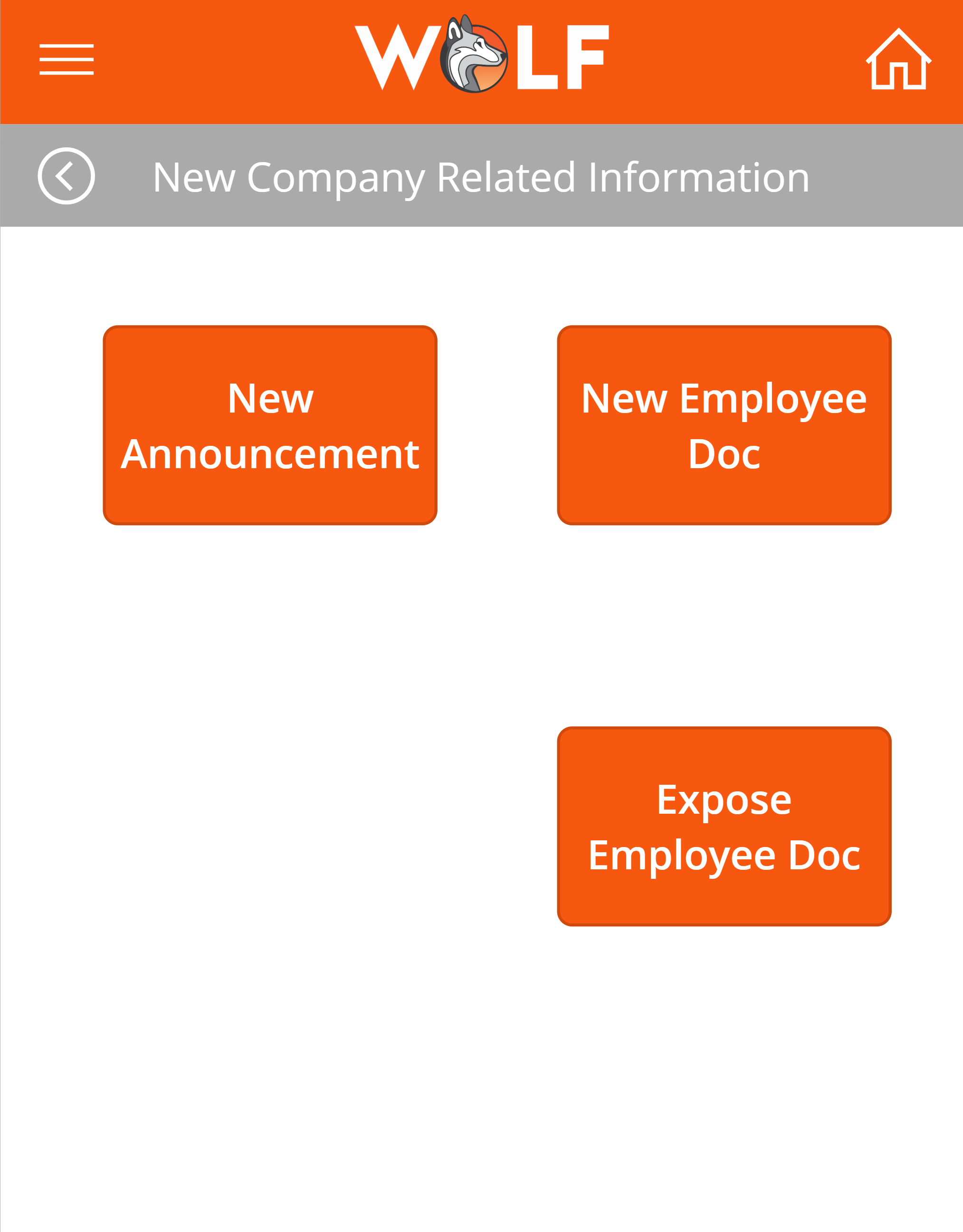 Admin screen for creating announcements and managing employee documents