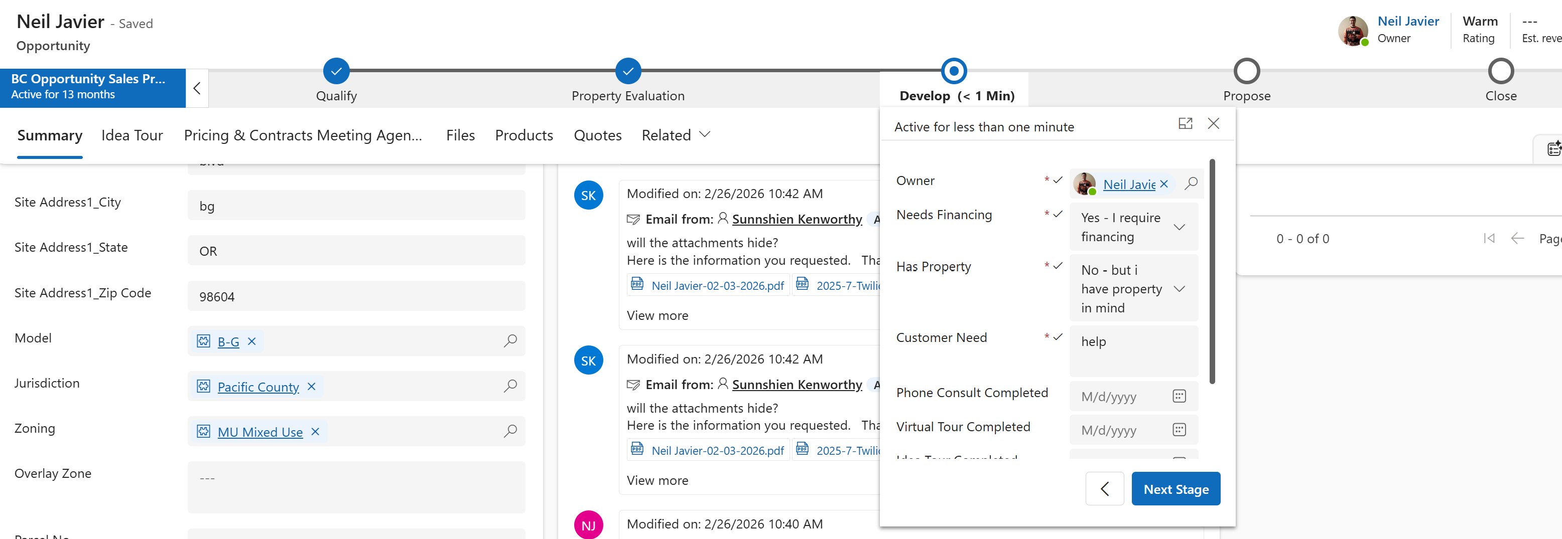 Develop stage in Sales Hub business process flow