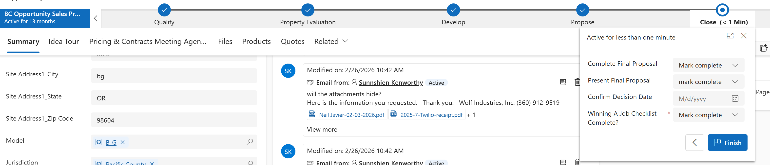 Close stage in Sales Hub business process flow