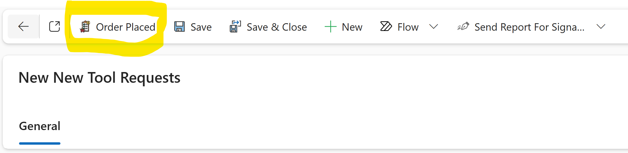 Custom Order Placed command bar button in a model-driven app