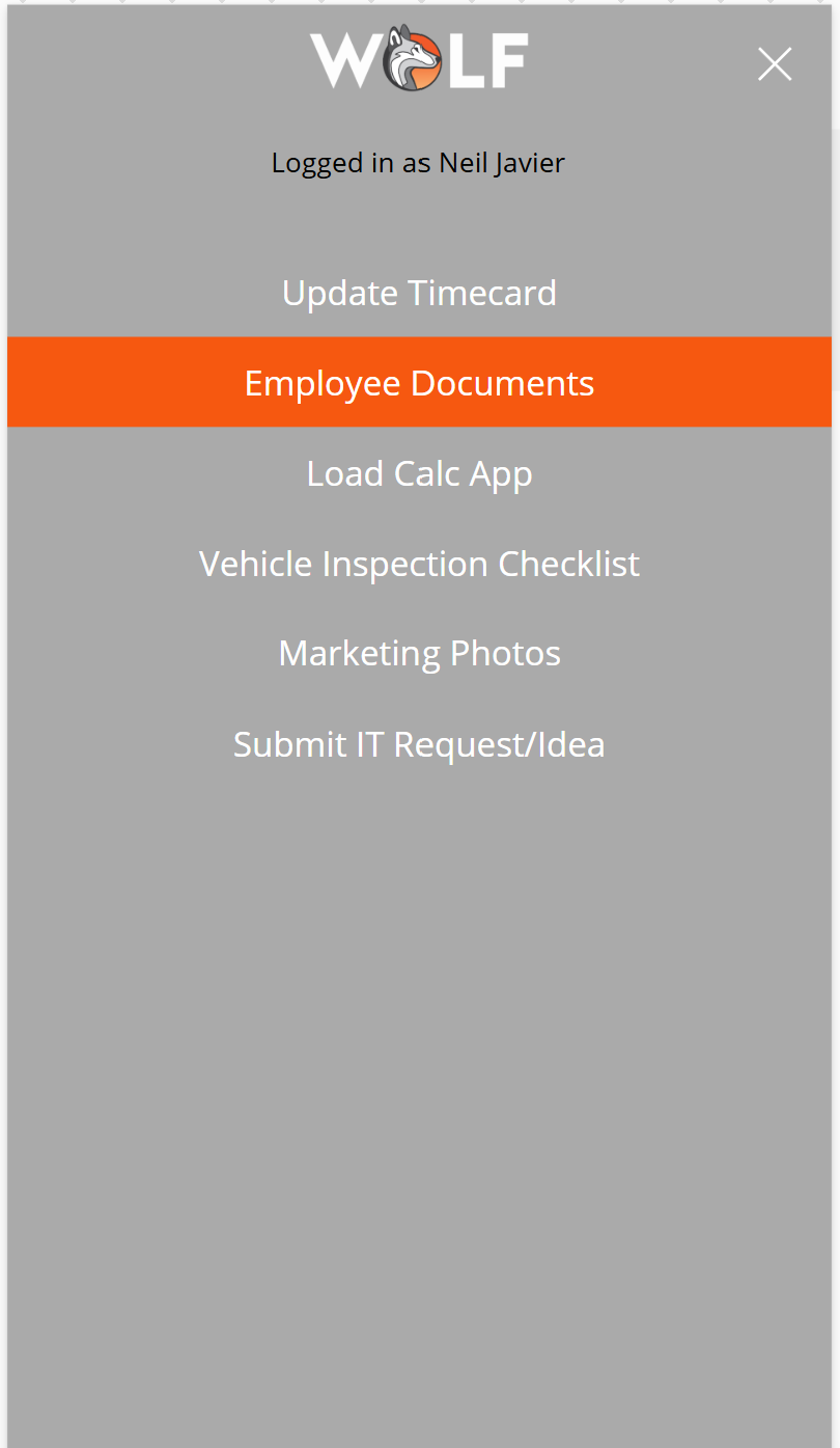 Employee Documents option available from the app menu