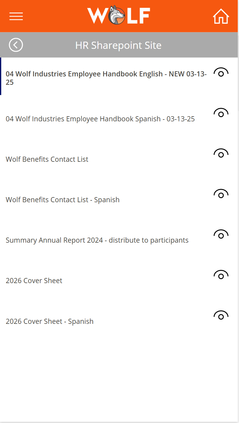 Employee document gallery showing available SharePoint files
